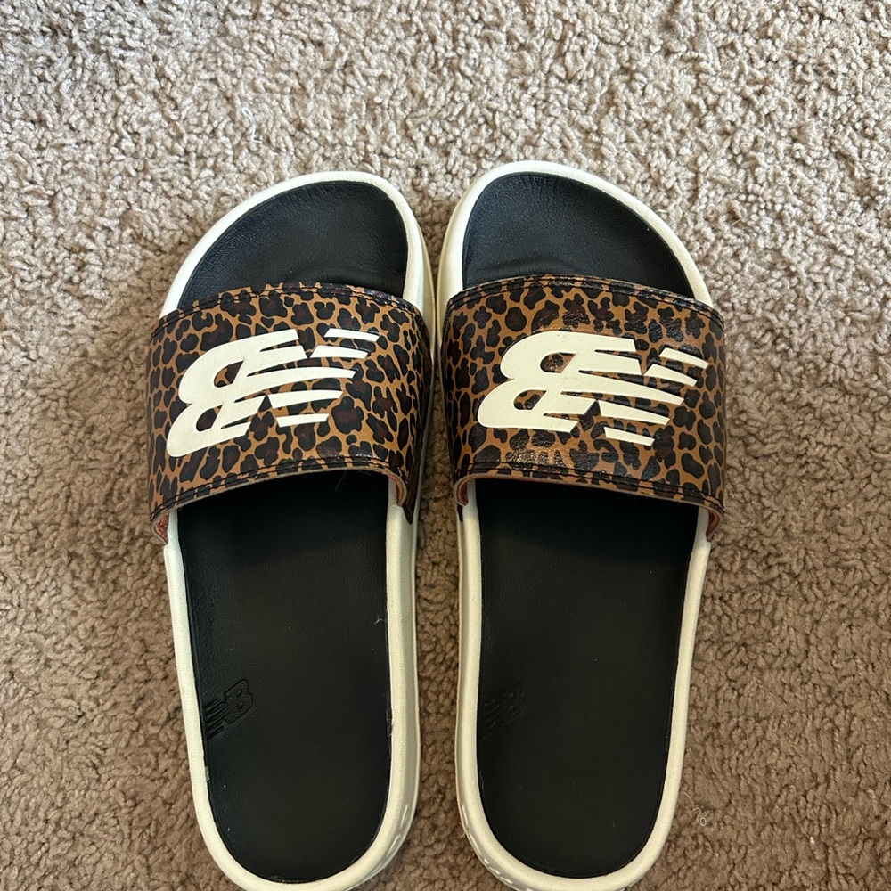New Balance Animal Print Slides with Black Sole